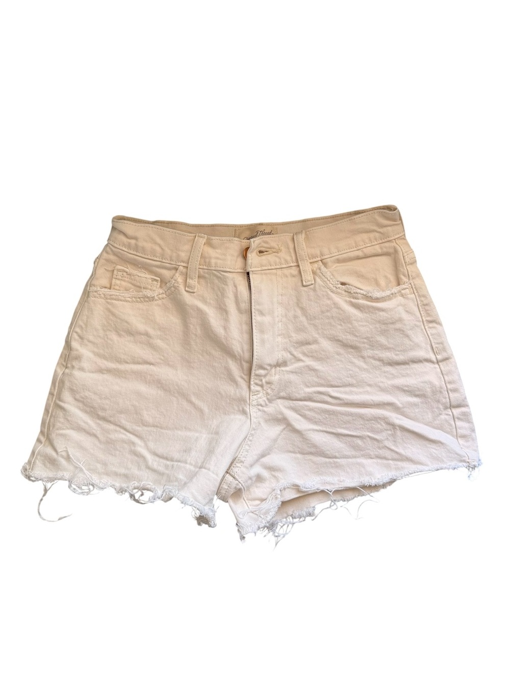 Cream High-Rise Denim Shorts with Frayed Hem
